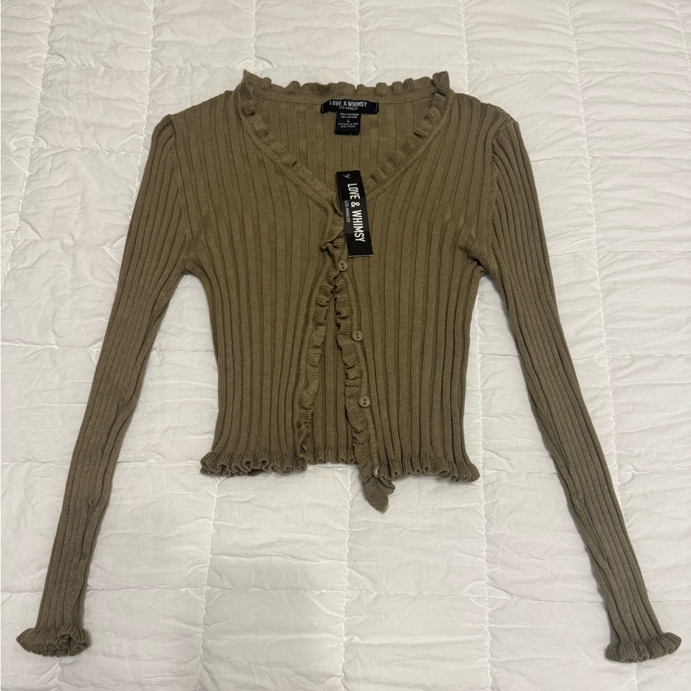 Love Tree Green Ribbed Bell Sleeve Blouse